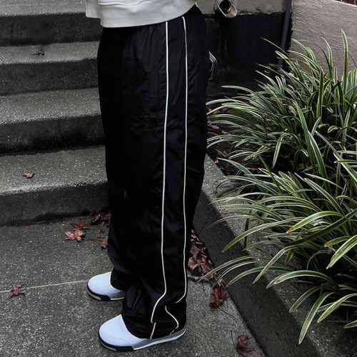 Custom Clothing Manufacturers 100% Nylon Blank Stripe Waist rope Sweatpants