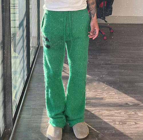 Custom Drawstring Long Sweater Pants for Men Wide Leg Mohair Flare Pants