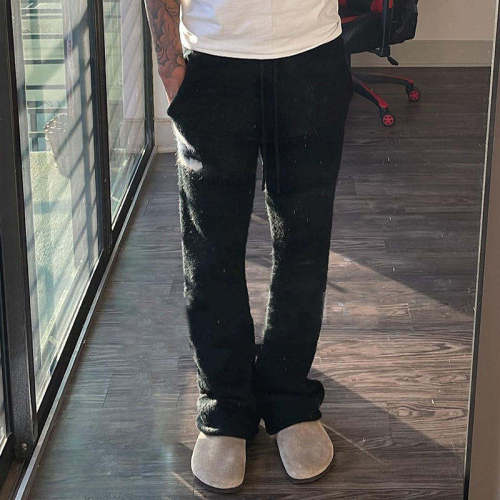 Custom Drawstring Long Sweater Pants for Men Wide Leg Mohair Flare Pants
