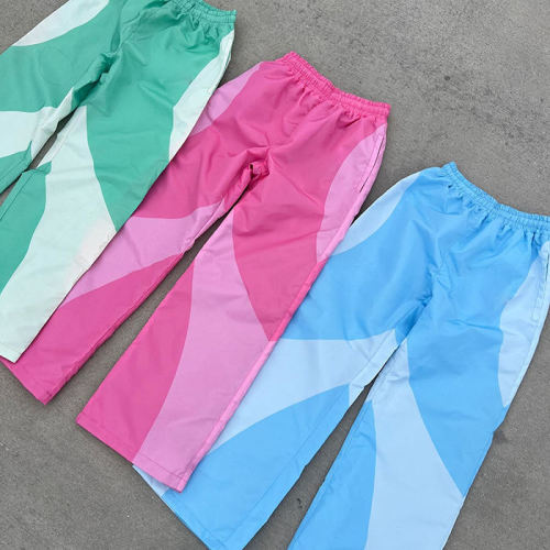 Custom Clothing Manufacturers Color Block Design Elastic Waist Nylon Pants
