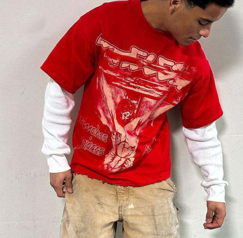 Custom Clothing Manufacturer Double Layer Long Sleeve Screen Printed Men's T-Shirt