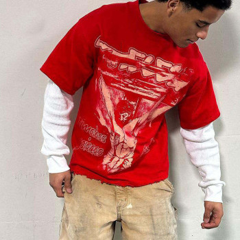 Custom Clothing Manufacturer Double Layer Long Sleeve Screen Printed Men's T-Shirt