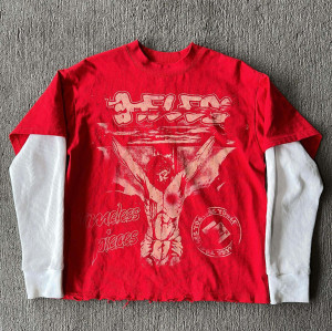 Custom Clothing Manufacturer Double Layer Long Sleeve Screen Printed Men's T-Shirt