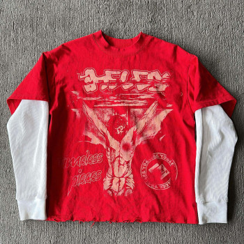 Custom Clothing Manufacturer Double Layer Long Sleeve Screen Printed Men's T-Shirt