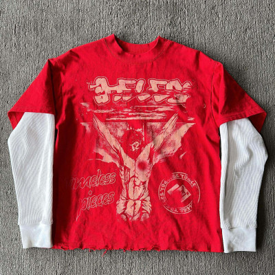 Custom Clothing Manufacturer Double Layer Long Sleeve Screen Printed Men's T-Shirt