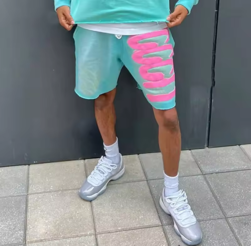 Custom Clothing Manufacturers Digital Printing Raw Hem Acid wash Shorts