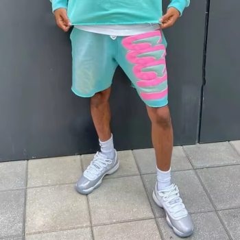 Custom Clothing Manufacturers Digital Printing Raw Hem Acid wash Shorts