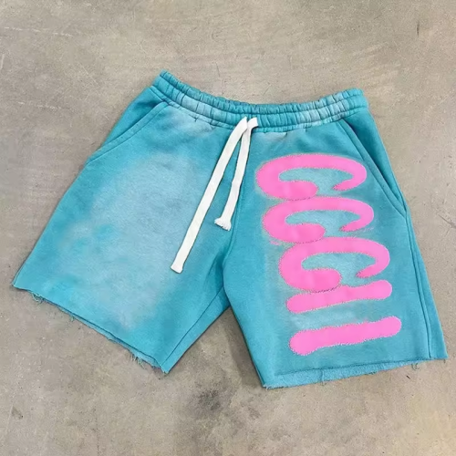 Custom Clothing Manufacturers Digital Printing Raw Hem Acid wash Shorts