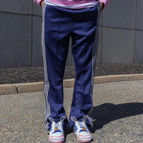 Custom Clothing Manufacturers 100% Cotton Striped Blank Straight Sweatpants