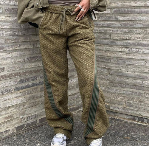 Custom Clothing Manufacturers Wool Training Pants Straight Jogging Stripe Pants