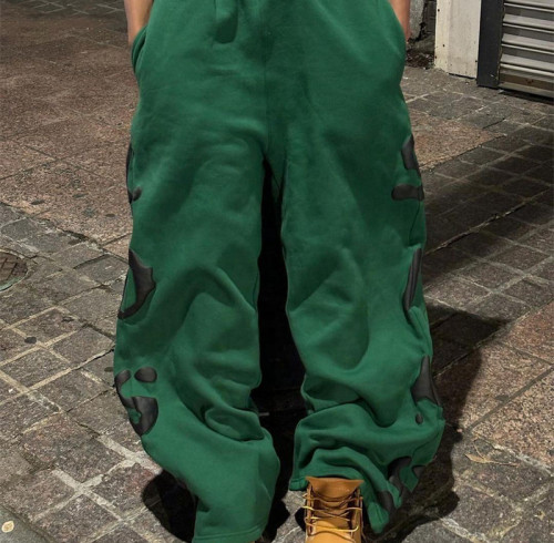Custom Clothing Manufacturer 100% Cotton Puff printing Straight Pants