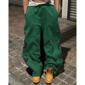 Custom Clothing Manufacturer 100% Cotton Puff printing Straight Pants