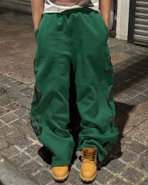 Custom Clothing Manufacturer 100% Cotton Puff printing Straight Pants