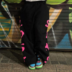 Custom Clothing Manufacturer 100% Cotton Puff printing Straight Pants