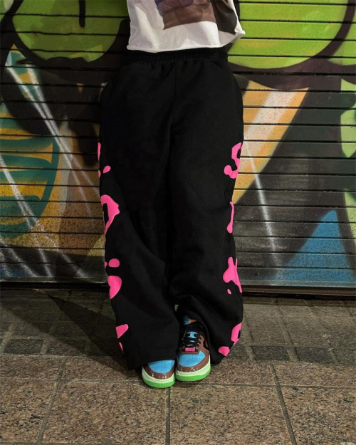 Custom Clothing Manufacturer 100% Cotton Puff printing Straight Pants