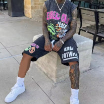 Custom Clothing Manufacturers sleeveless 2 Piece Screen Print Acid Wash Set