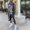Custom Clothing Manufacturers sleeveless 2 Piece Screen Print Acid Wash Set