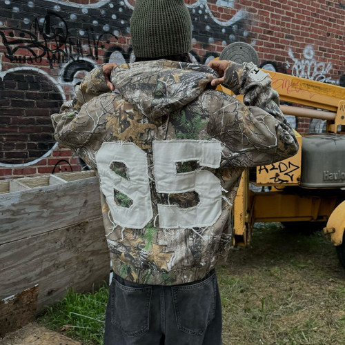 Custom Clothing Manufacturer Applique Embroidered Acid Wash Camouflage Hoodie