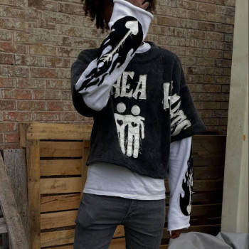 Custom Clothing Manufacturers Applique Embroidery Acid wash T-shirt