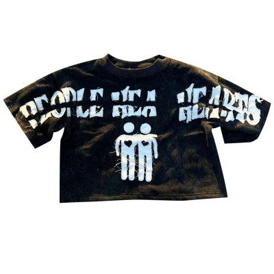 Custom Clothing Manufacturers Applique Embroidery Acid wash T-shirt