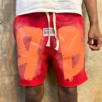 Custom Clothing Manufacturer Digital Printed Acid Wash Waist Drawstring Shorts