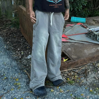 Custom Clothing Manufacturers Acid Wash Side Button Waist Drawstring Pants