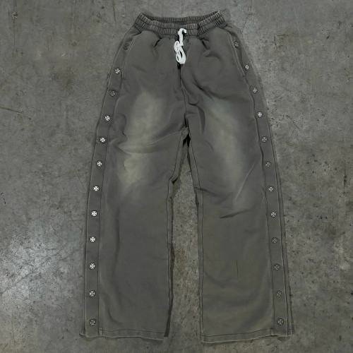 Custom Clothing Manufacturers Acid Wash Side Button Waist Drawstring Pants