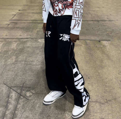 Custom Clothing Manufacturer Side Zipper Digital Printing High Waist Pants