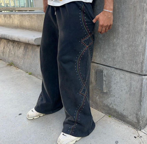 Custom Clothing Manufacturers Hot Diamond Embroidery Acid Wash Pants