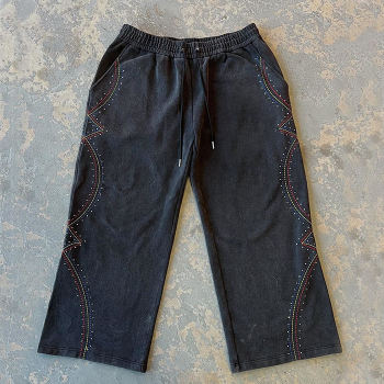 Custom Clothing Manufacturers Hot Diamond Embroidery Acid Wash Pants