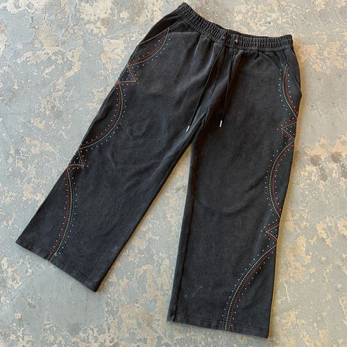Custom Clothing Manufacturers Hot Diamond Embroidery Acid Wash Pants