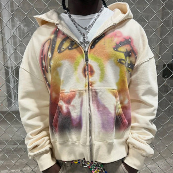 Custom Clothing Manufacturers Thermal Diamond Screen Printed Zipper Hoodie