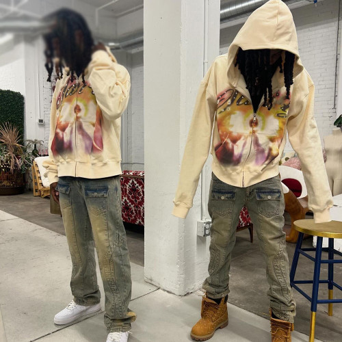 Custom Clothing Manufacturers Thermal Diamond Screen Printed Zipper Hoodie