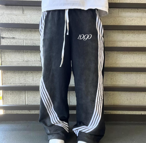 Custom Clothing Manufacturers Acid Wash Striped Waist rope Pants