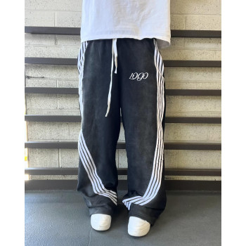 Custom Clothing Manufacturers Acid Wash Striped Waist rope Pants