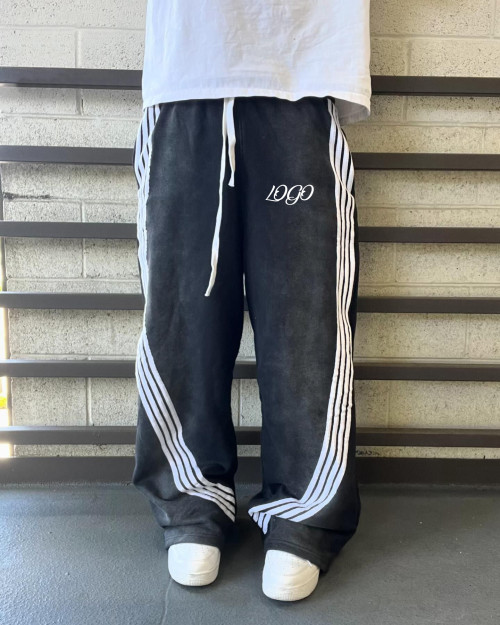 Custom Clothing Manufacturers Acid Wash Striped Waist rope Pants