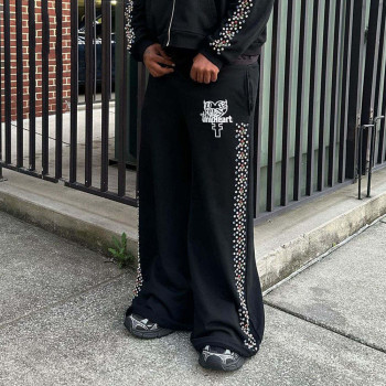 Custom Clothing Manufacturer Digital Printing Hot Diamond Straight Pants