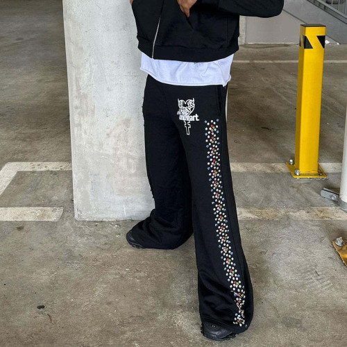 Custom Clothing Manufacturer Digital Printing Hot Diamond Straight Pants