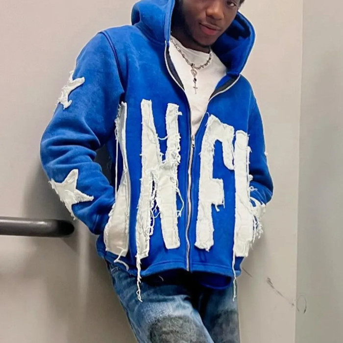 Custom Clothing Manufacturer Applique Embroidery Acid Wash Zipper Hoodie