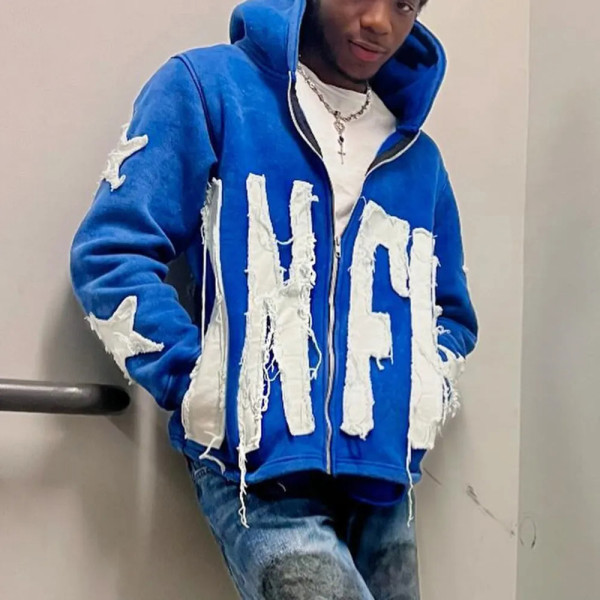 Custom Clothing Manufacturer Applique Embroidery Acid Wash Zipper Hoodie