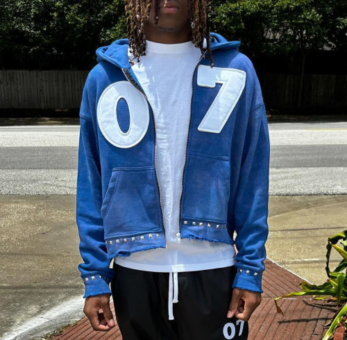 Custom Clothing Manufacturer Rivet Hem Acid Wash Applique Embroidery Hoodie