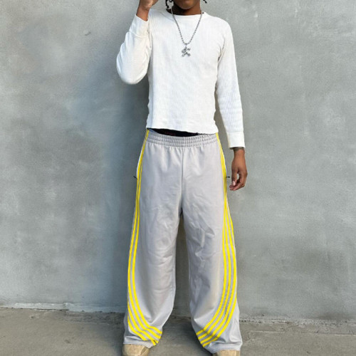 Custom Clothing Manufacturers 100% Cotton Zipper Pocket Striped Pants