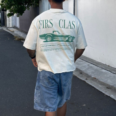 Custom Clothing Manufacturer 100% Cotton Screen Printed Raw Hem T-Shirt