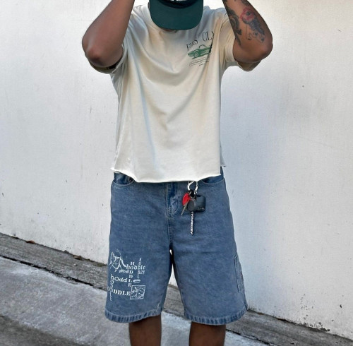 Custom Clothing Manufacturer 100% Cotton Screen Printed Raw Hem T-Shirt