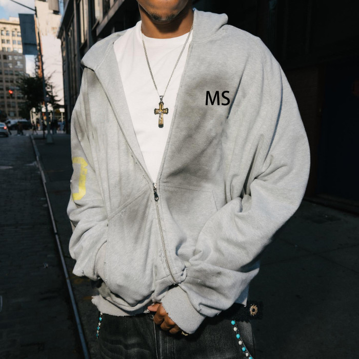 Custom clothing manufacturer screen printed dirty damaged zipper hoodie
