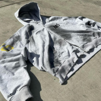 Custom clothing manufacturer screen printed dirty damaged zipper hoodie