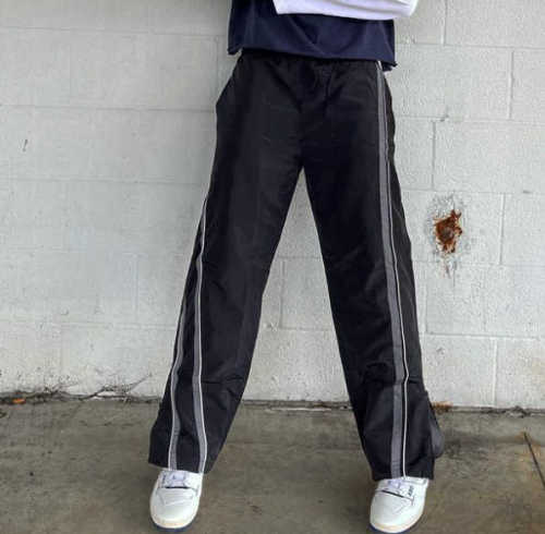 Custom Clothing Manufacturers Striped 100% Nylon zipper Slit Pants