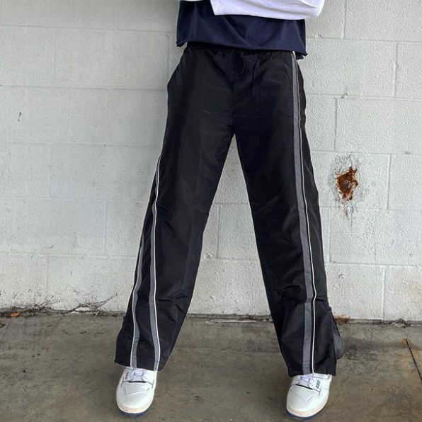 Custom Clothing Manufacturers Striped 100% Nylon zipper Slit Pants