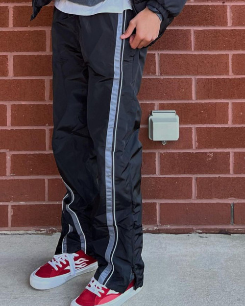 Custom Clothing Manufacturers Striped 100% Nylon zipper Slit Pants