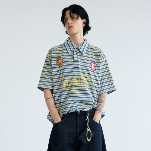 Custom Clothing Manufacturers Embroidery Digital Printed Striped Shirt